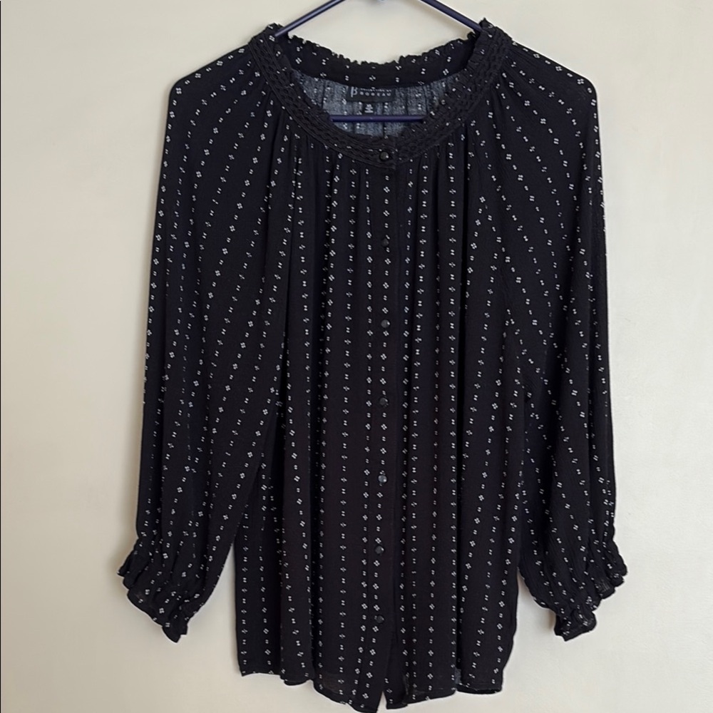 Bobeau Black Blouse with White Dots